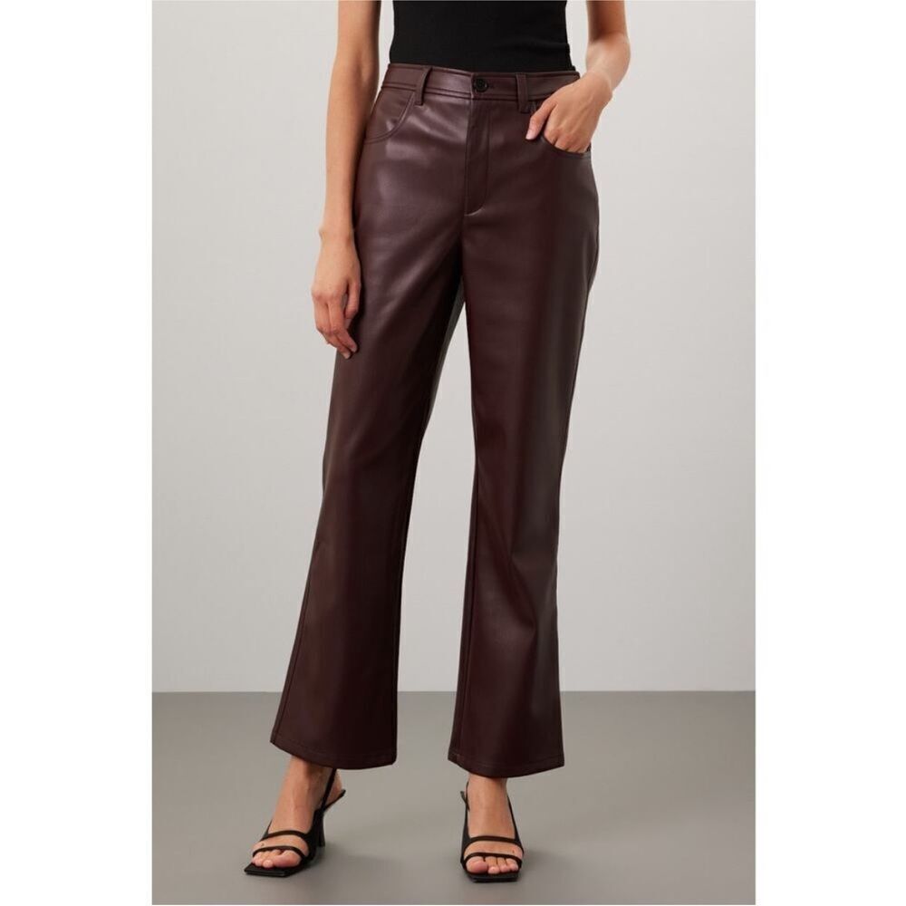 MARISSA WEBB | Maroon Faux Leather Kick-Flare Cropped Pants Women’s Size 0